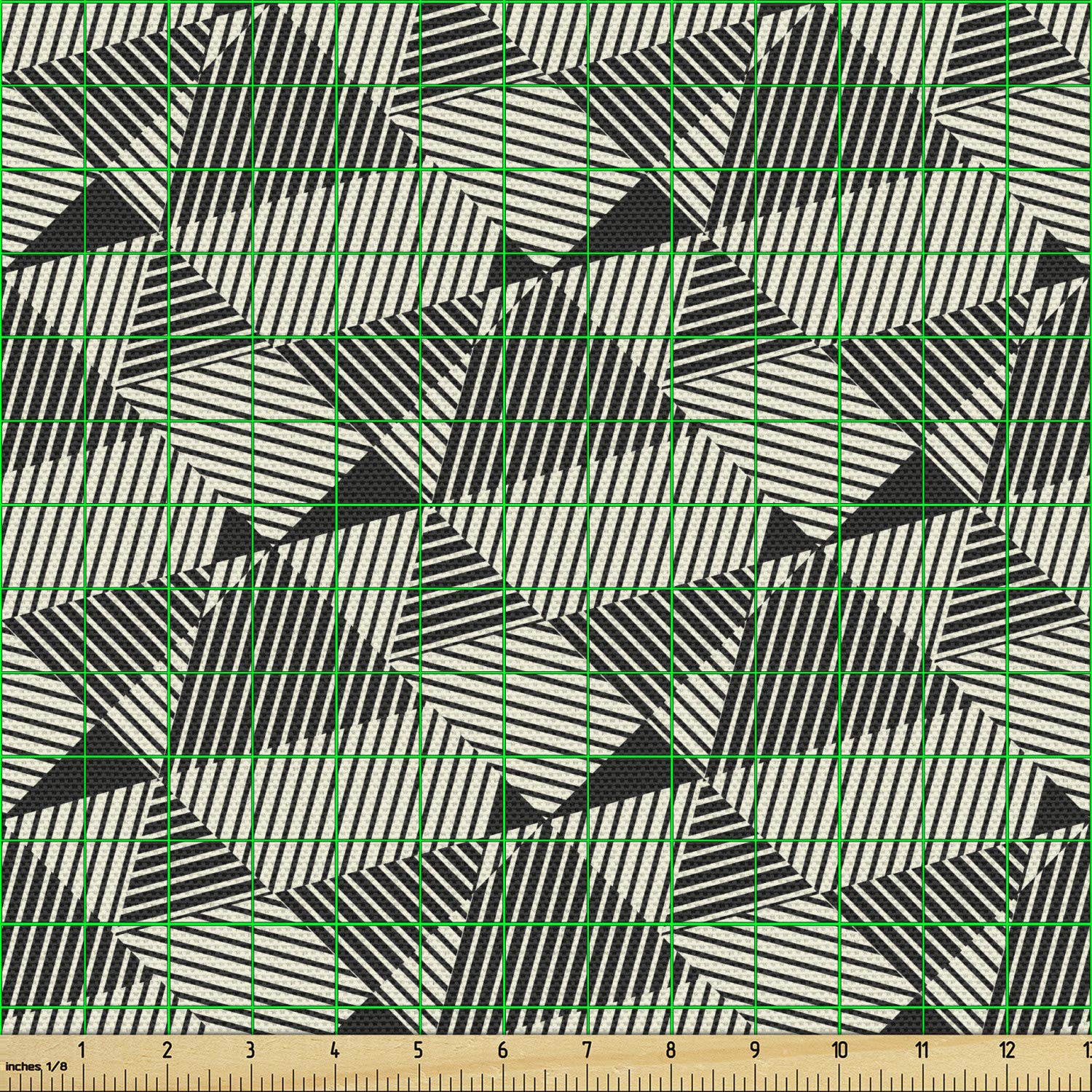 Ambesonne Abstract Fabric by The Yard - Complex Geometric Triangle Pattern with Scrapbook Stripes, Decorative Upholstery Fabric for Sofa, Curtains & Home Decor (3 Yards, Dark Taupe Grey & Ivory) | Perfect for DIY Projects, Pillow Covers & Wall Hangings