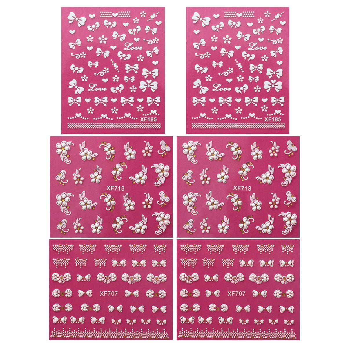 Wrapables Self-Adhesive Nail Art Stickers - 3D Nail Decals with Bows, Hearts & Flowers Design (6 Sheets/3 Styles) | Easy DIY Manicure for Parties, Weddings & Special Occasions