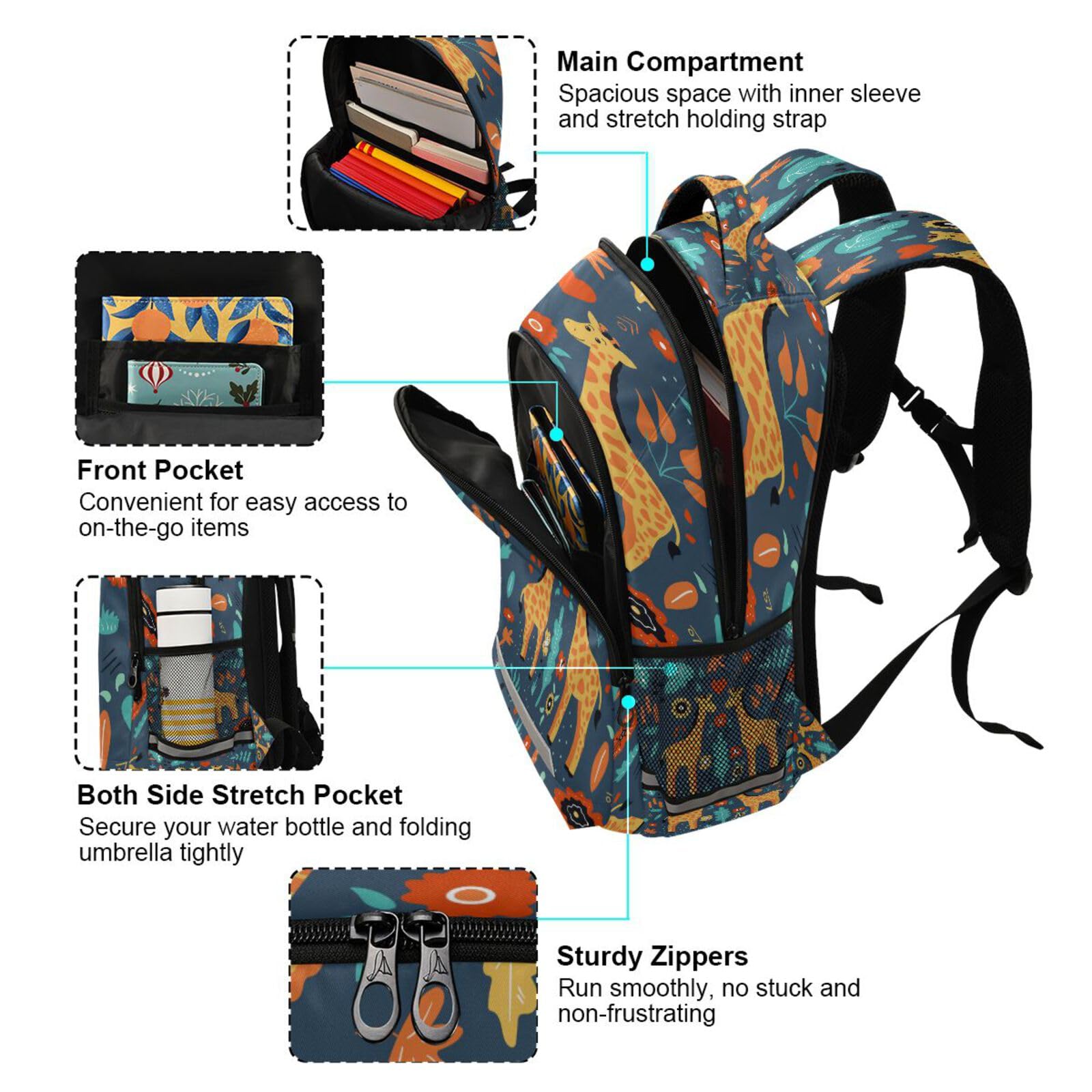ALAZA Cute Giraffe Print Backpack for Women - Lightweight School Bookbag, Travel Daypack & College Laptop Bag | Perfect for School, Work, Travel & Daily Commute