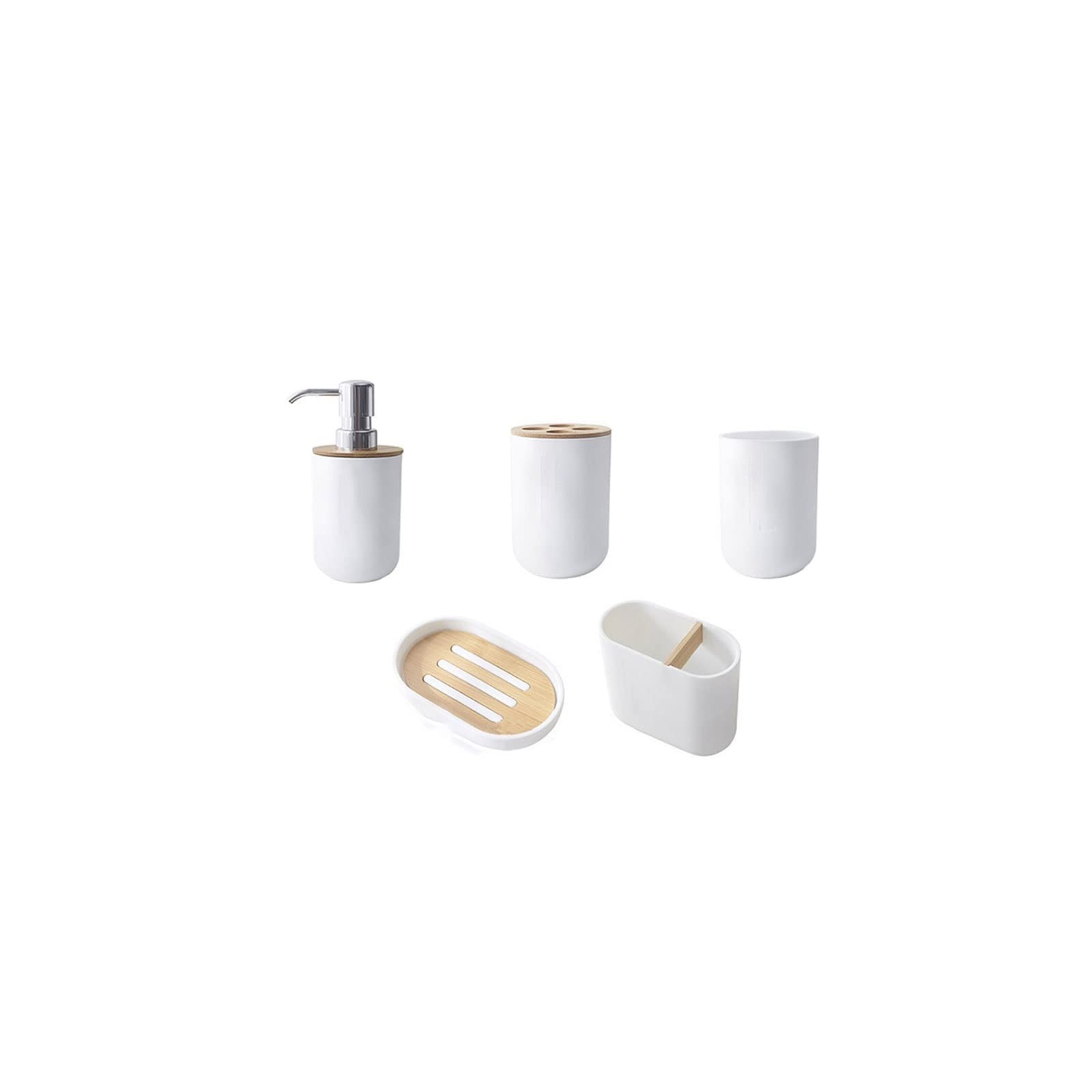5-Piece Bamboo Bathroom Set - Toilet Brush Holder, Toothbrush Cup, Soap Dispenser & Soap Dish | Eco-Friendly Bathroom Organizer for Modern Homes | Perfect for Guest Bathrooms, Apartments & Spa-Style Decor