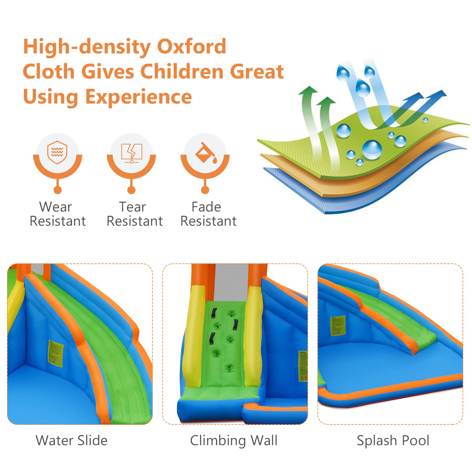 **HONEY JOY Inflatable Water Slide - Giant Backyard Water Park Castle with Climbing Wall & Splash Pool | Bouncy House for Kids & Adults | Outdoor Blow Up Water Slides for Summer Parties, Birthdays & Family Fun (Blower Not Included)**
