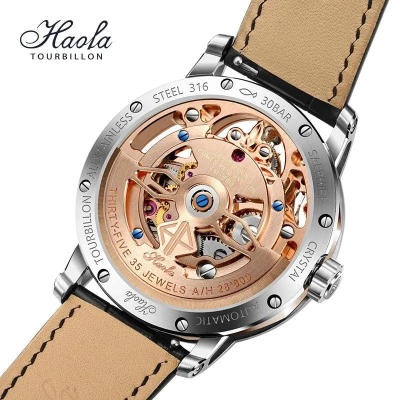 Haofa Genuine Automatic Tourbillon Mechanical Watch for Men - Sapphire Crystal, Hollow Design, Luxury Automatic Movement - Perfect for Business, Formal Events & Gift Giving