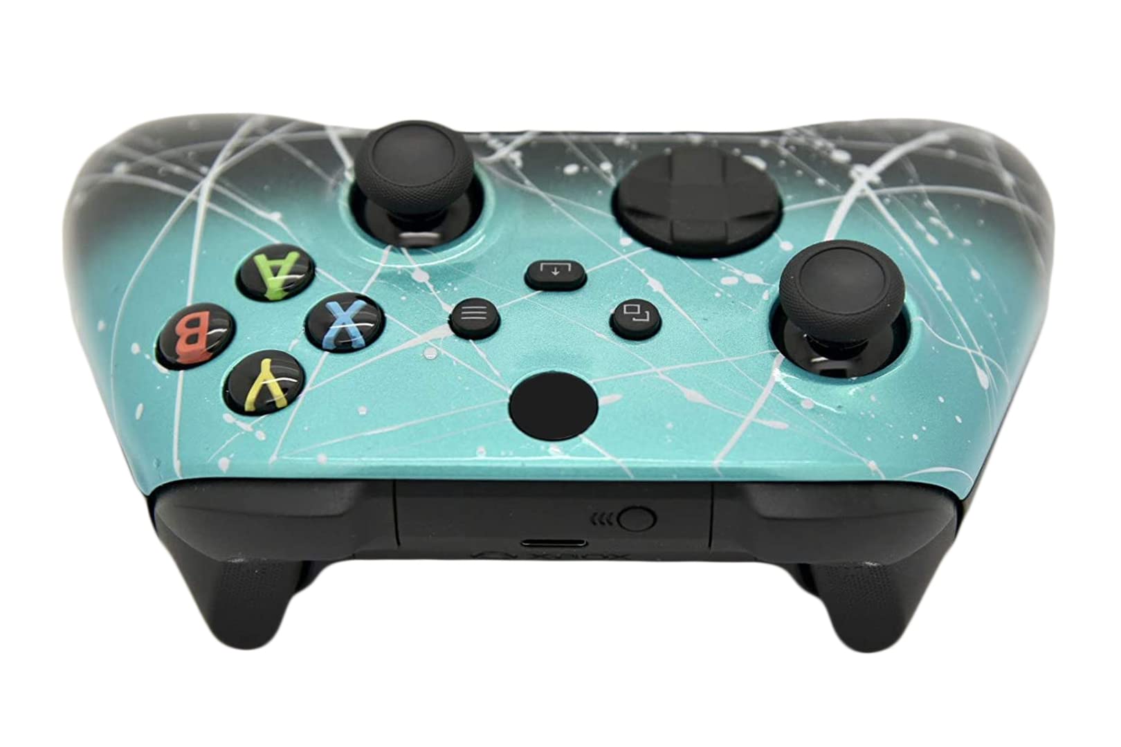 Custom Hand Airbrushed Fade Xbox Controller - Compatible with Xbox Series X/S & Xbox One (Teal & Black Fade with Silver Splatter) | Perfect for Gaming, Streaming & Esports Tournaments