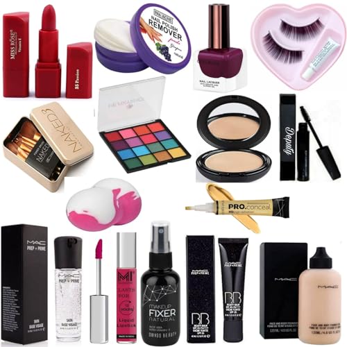 Professional 15-Piece Makeup Kit for Women - Lipstick, Mascara, Makeup Brushes, Eyeshadow Palette & Compact Powder - Perfect for Daily Use, Parties & Special Occasions