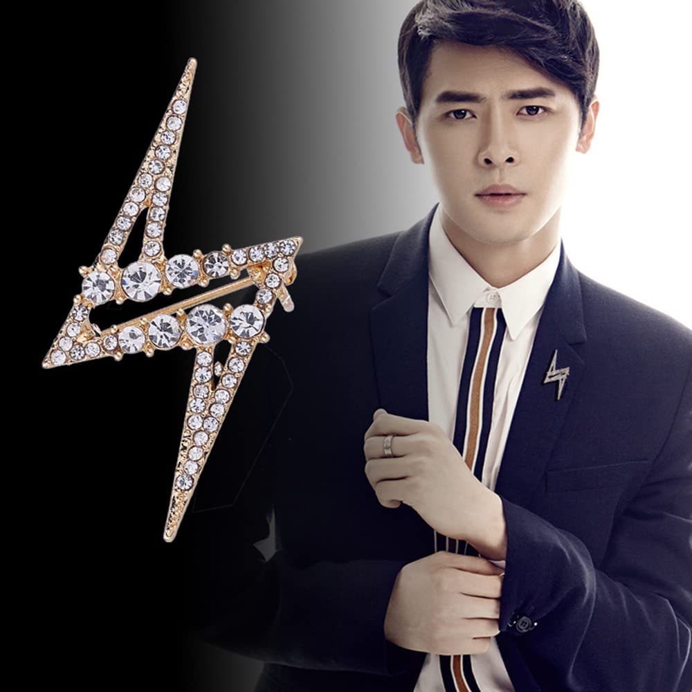 Sparkling Rhinestone Lightning Bolt Brooch Pin for Men - Elegant Cubic Zirconia Lapel Pin - Stylish Suit & Blazer Accessories - Perfect for Weddings, Parties & Formal Events