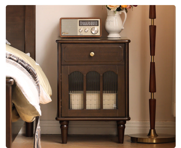 Solid Wood Poplar Nightstand - American Retro Style Bedside Table for Bedroom, Living Room & Guest Room
