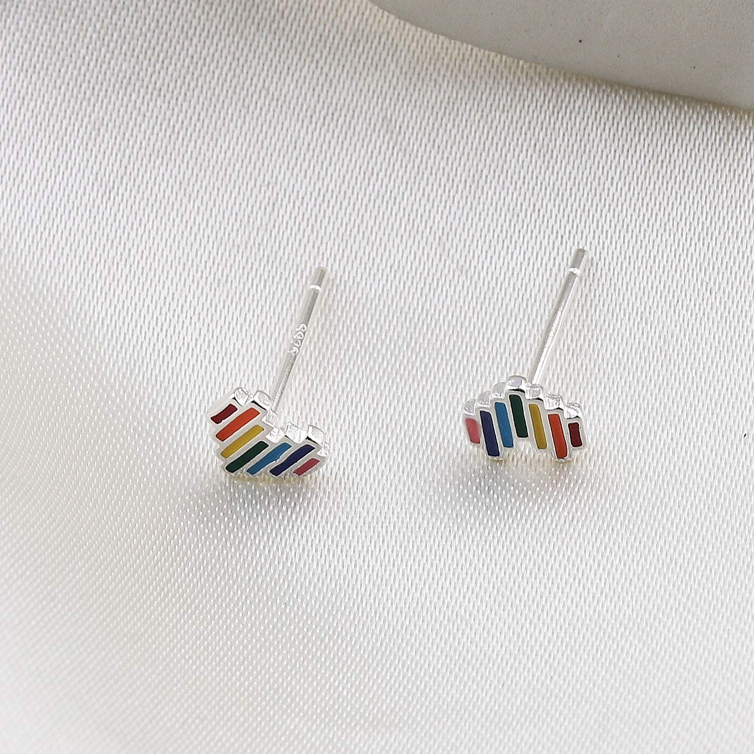 Bobauna Rainbow Heart Stud Earrings - LGBT Pride Jewelry Gift for Gay & Lesbian - Colorful Delicate Studs for Pride Month, LGBTQ+ Events & Everyday Wear