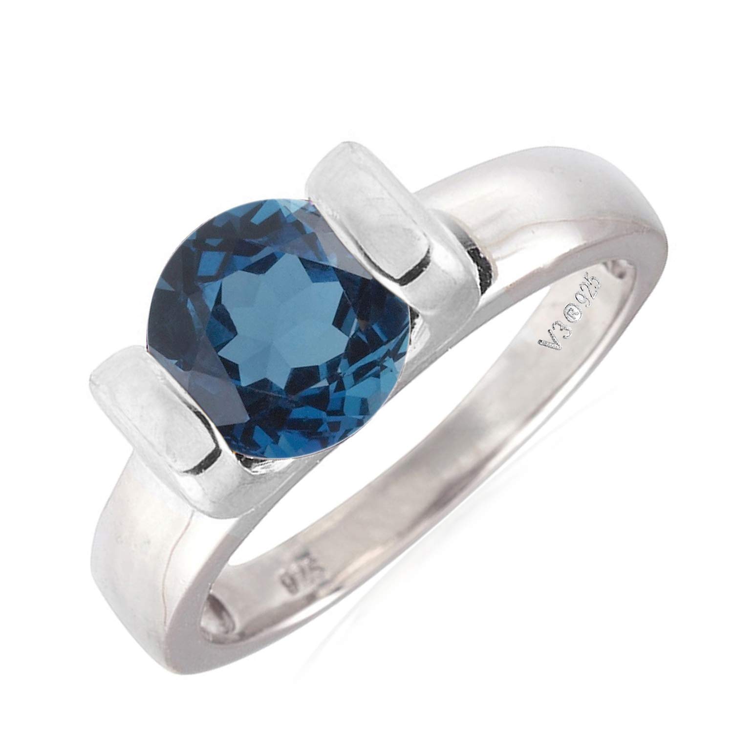 Natural London Blue Topaz Solitaire Ring in Sterling Silver - Elegant Jewelry for Women, Perfect for Engagement, Wedding, Anniversary & Special Occasions