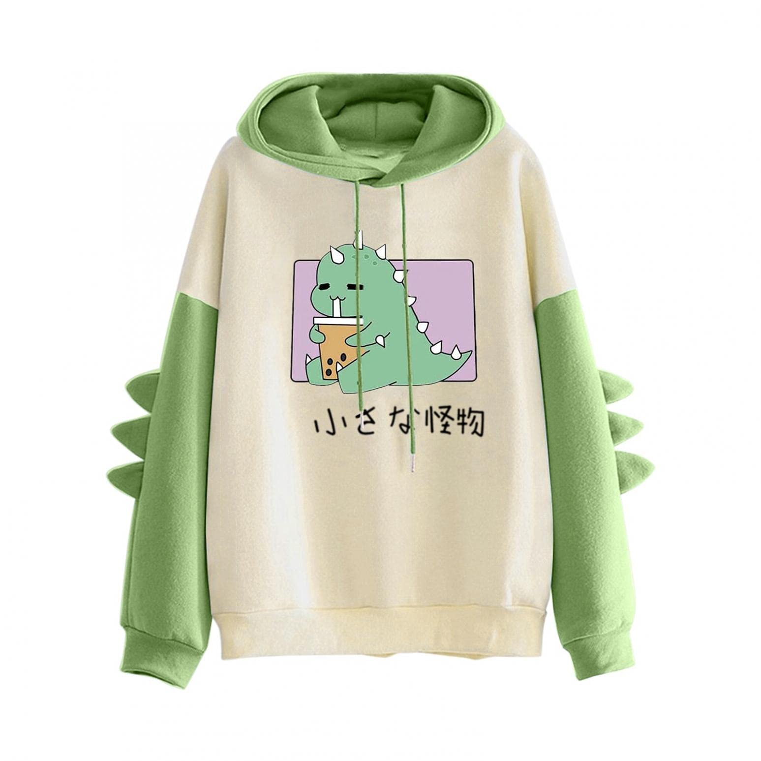 INNOVIERA Women's Dinosaur Hoodie - Color Block Kawaii Cartoon Pullover Sweatshirt for Women & Teen Girls | Cute Casual Wear for School, Outings & Anime Cosplay