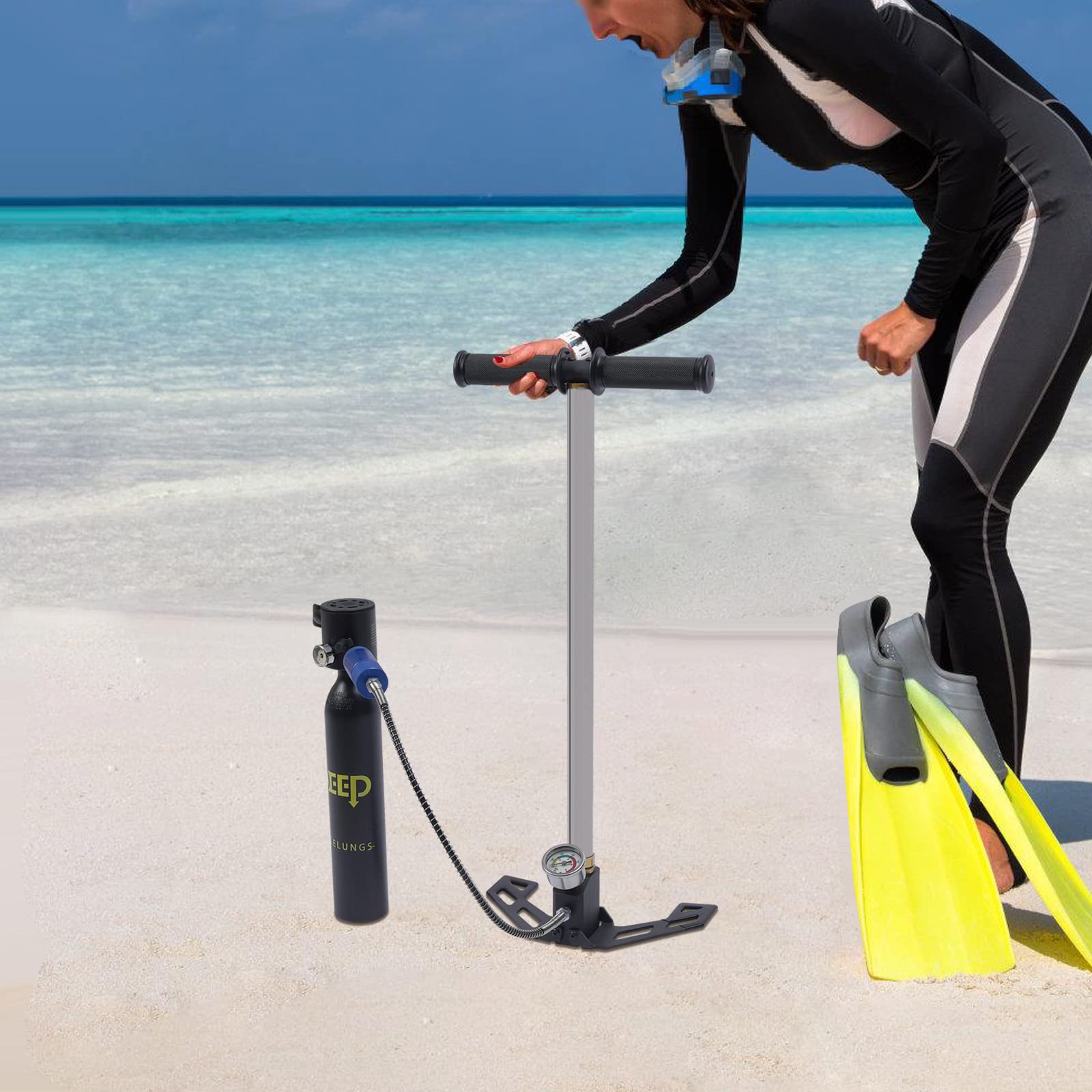 Portable Mini Air Scuba Tank 0.5L Oxygen Cylinder with High-Pressure Pump - Compact Diving Equipment for Snorkeling, Underwater Breathing & Emergency Use - Perfect for Scuba Diving, Snorkeling Adventures & Emergency Oxygen Supply