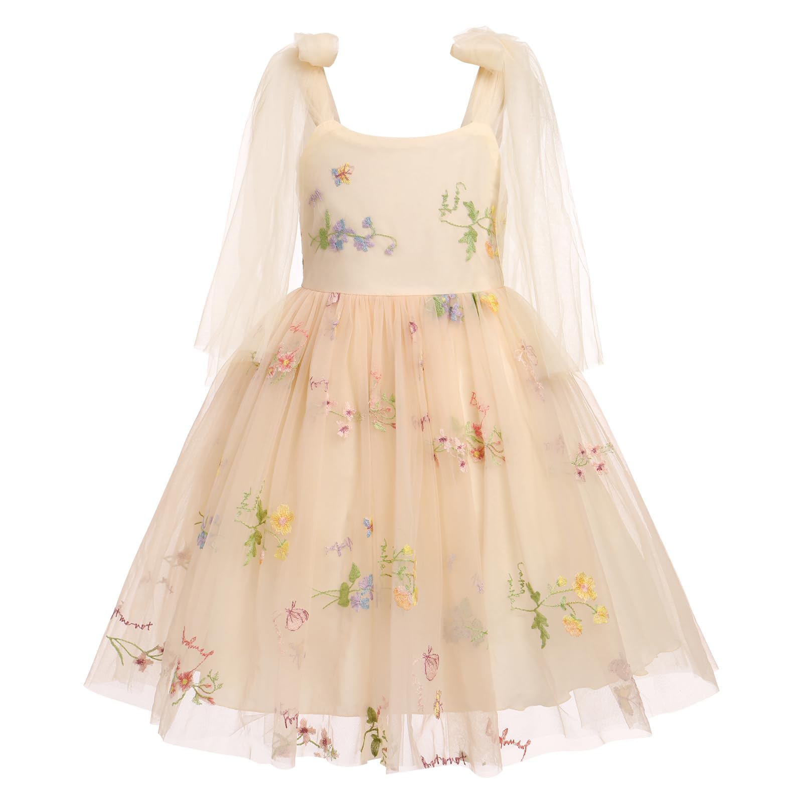 OBEEII Toddler Flower Girl Dress - Floral Embroidered Tulle Tutu with Spaghetti Straps - Princess Birthday Party Dress for Girls - Perfect for Weddings, Baptisms & Special Occasions