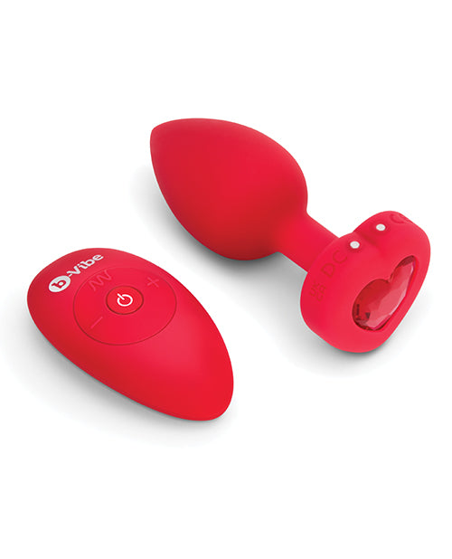 B Vibe Rechargeable Silicone Heart-Shaped Anal Plug with Remote Control - Medium/Large Size, Red - Perfect for Couples Play & Solo Pleasure