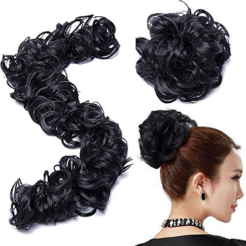 Samyak Black Synthetic Frill Funky Messy Party Hair Extension - Bride Bun Maker for Ponytail & Juda Bun - Instant Hairstyle for Weddings, Prom, Cosplay & Special Events (Pack of 1) - Perfect for Halloween Costumes, Bridal Looks & Festival Outfits