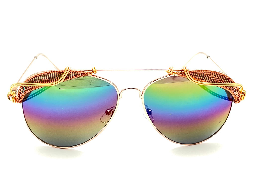 Rainbow Aviator Sunglasses with Copper Frame - Stylish UV Protection Shades for Men & Women - Perfect for Driving, Beach, and Outdoor Activities