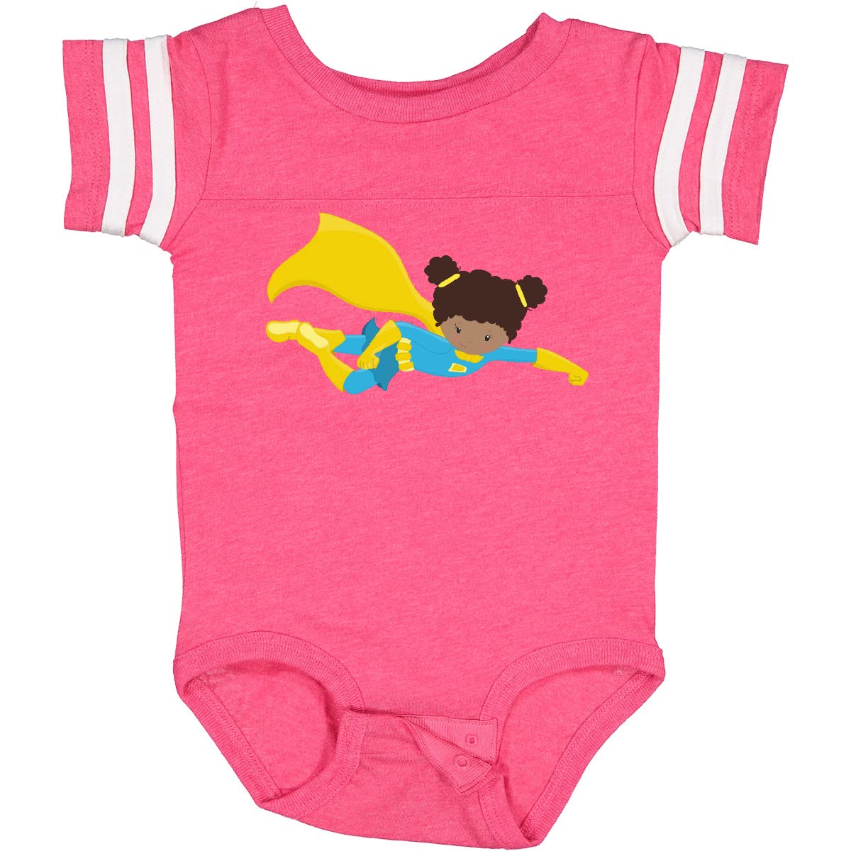 Inktastic African American Superhero Girl with Yellow Cape Baby Bodysuit - Soft Cotton Infant Onesie for Playdates, Costume Parties & Everyday Wear
