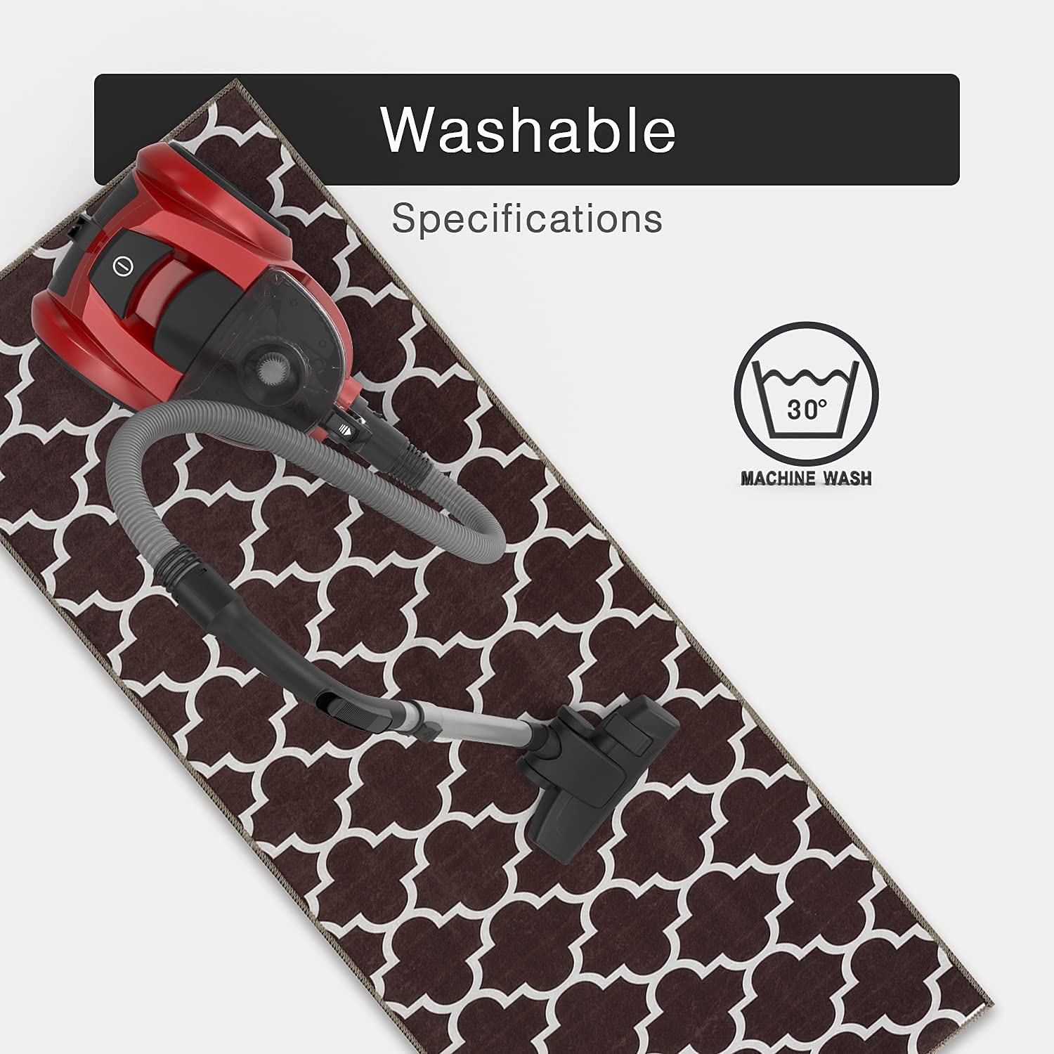 Wunderlin Non-Slip Washable Kitchen Runner Rugs Set of 2 - Brown Trellis Design Floor Mat for Kitchen, Dining Room & High Traffic Areas | Anti-Skid, Machine Washable, Durable Kitchen Carpet