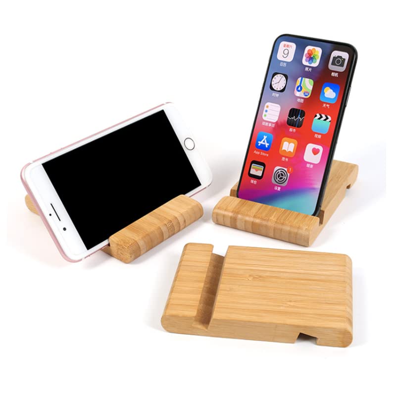 Premium Wooden Cell Phone Stand for Desk - Universal Mobile Phone Holder, Portable Desktop Smartphone Stand for Home, Office & Travel Use