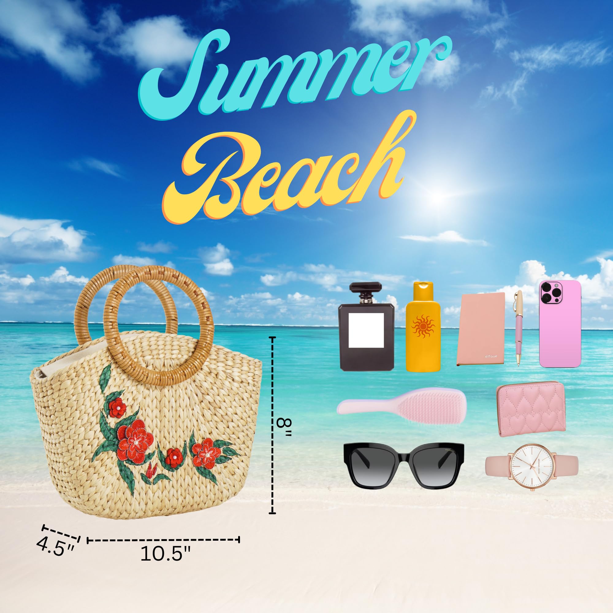 DPH Lepironi Grass Bag - Vietnamese Straw Tote Bag for Women | Eco-Friendly Jute Handwoven Beach Bag | Perfect for Summer Travel, Picnics & Shopping