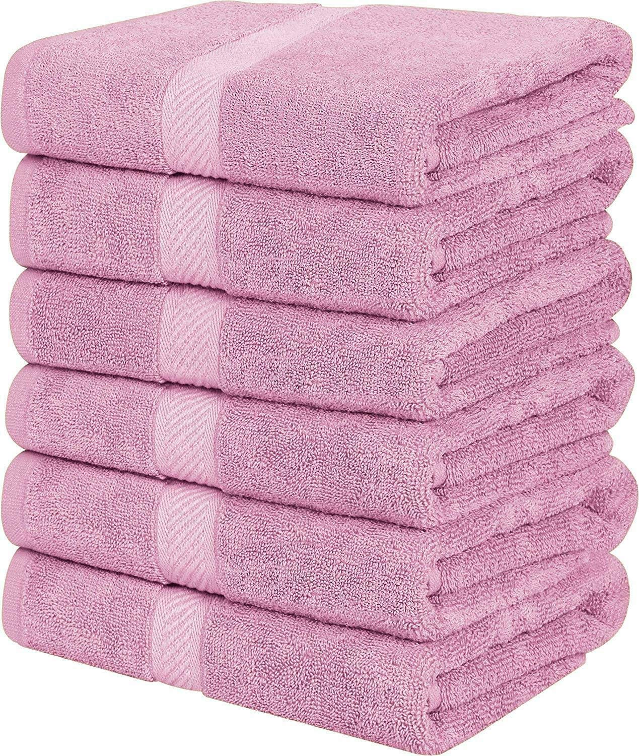 6 Pack Soft Absorbent Cotton Bath Towels 22x44 Inch - Pink Luxury Bath & Beach Towels for Spa, Gym, Pool, and Home Use