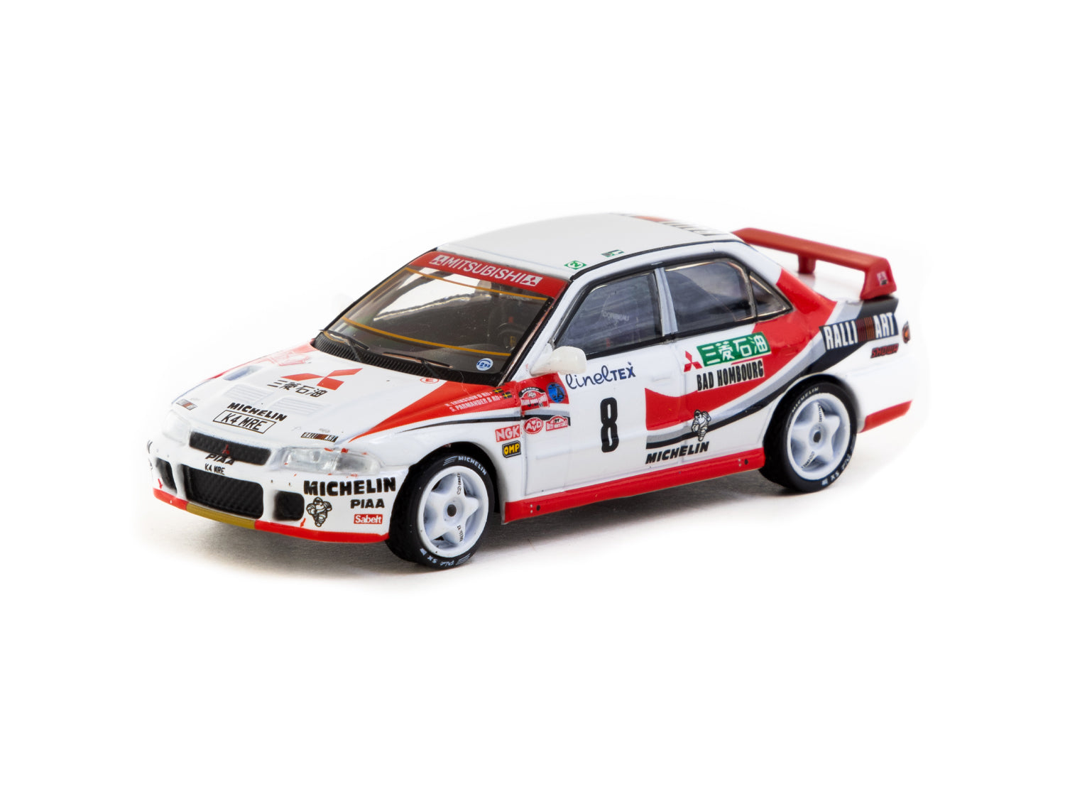 Tarmac Works 1/64 Scale Mitsubishi Lancer Evolution Rallye Monte Carlo 1993 #8 Diecast Model Car - Collectible Miniature for Racing Fans & Display Enthusiasts