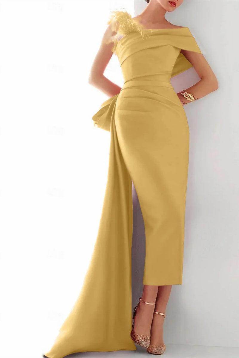 Elegant One Shoulder Satin Evening Gown for Mother of the Bride - CM0340 | Perfect for Weddings, Galas & Formal Events