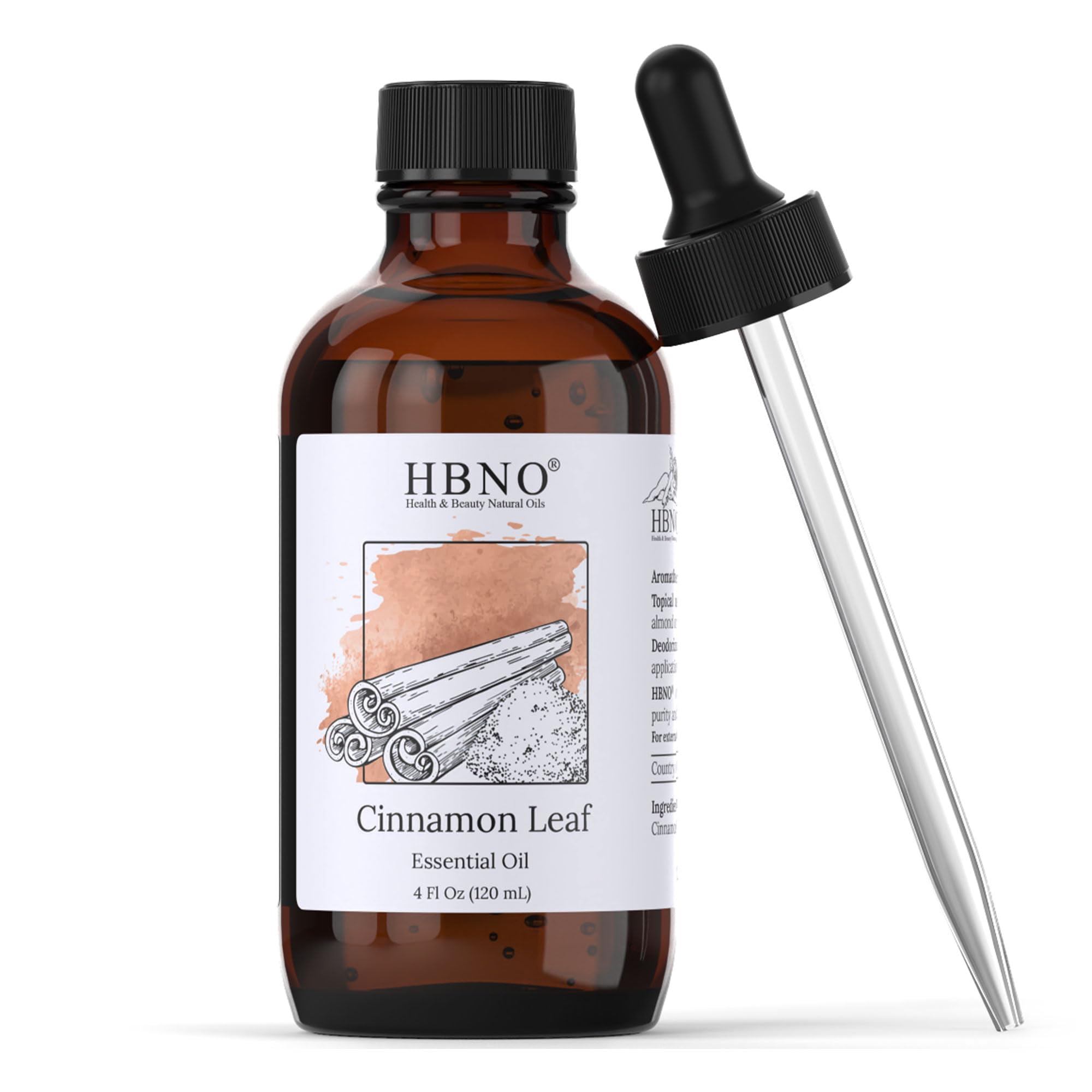 HBNO California 100% Pure Cinnamon Leaf Essential Oil 4 fl oz (120ml) - Natural Aromatherapy Oil for Diffusers, DIY Soap Making, Home Cleaning & Relaxation - Best for Spa, Massage & Holiday Scent Blending