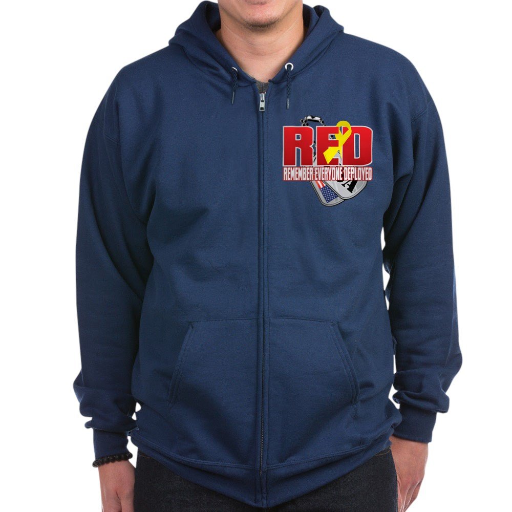 RED Dog Tags Zip Hoodie for Men & Women - Customizable Pullover with Front Pocket - Perfect for Military Appreciation, Veterans Day & Casual Wear