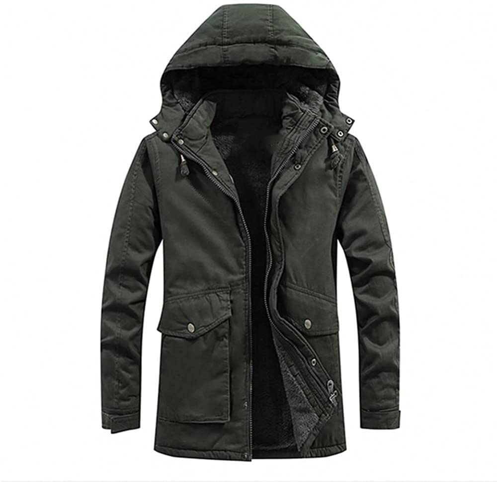 Lzming Men's Fleece Jacket - Thickened Hooded Work Coat for Winter, Windproof Snow Parka | Perfect for Outdoor Work, Hiking & Cold Weather Activities
