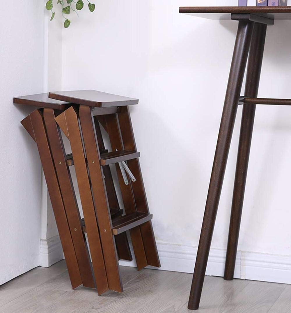 3-Step Foldable Wooden Step Stool for Kitchen, Office & Home - Non-Slip Indoor Climbing Stool, Blue - Perfect for Reaching High Shelves & Storage Spaces