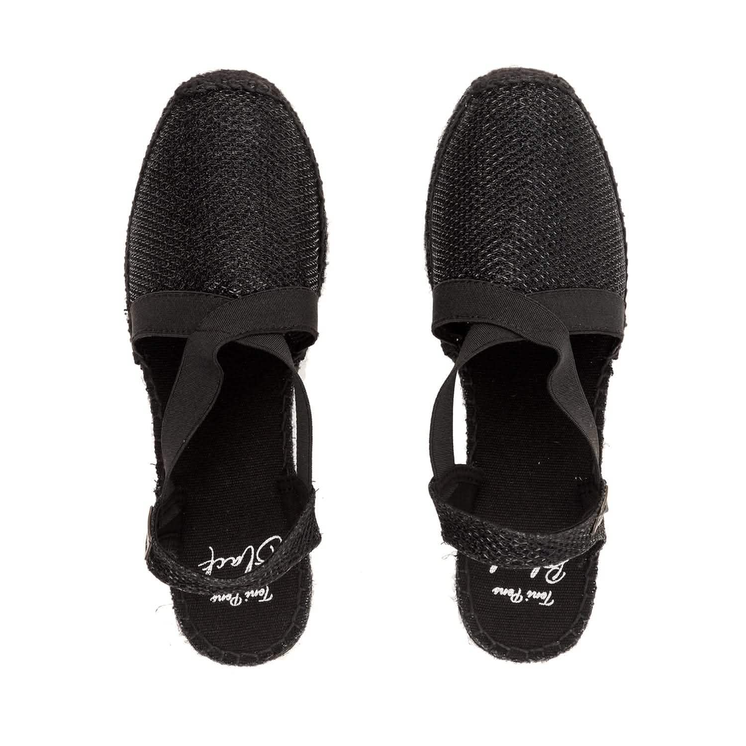 Black Metallic Cotton Blend Wedge Espadrille Shoes for Women - Velino BK | Comfortable Summer Casual Wear for Beach, Office & Date Night