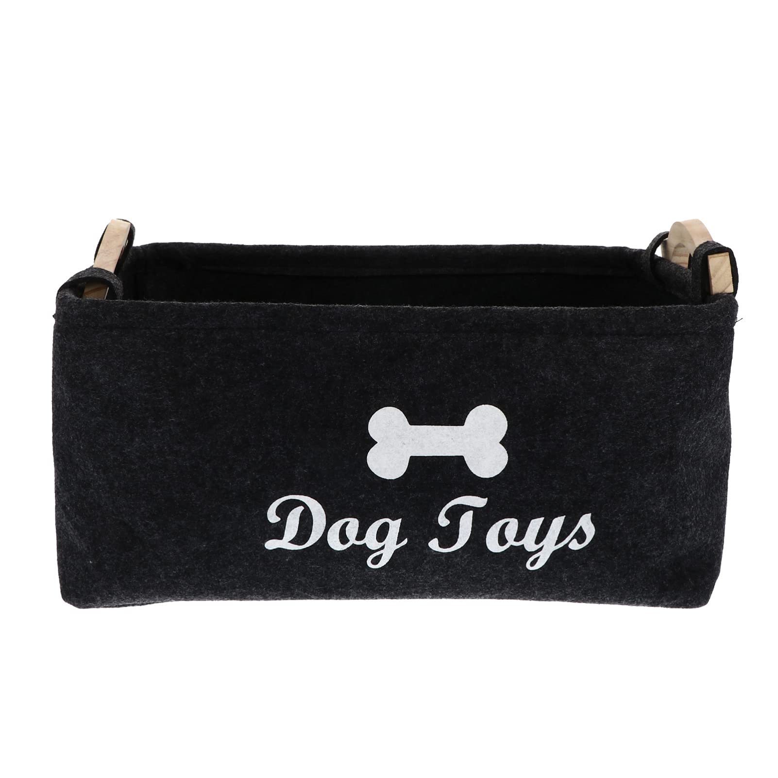 Baluue Pet Toy Storage Bin - Felt Basket Organizer with Wooden Handle for Dog & Cat Toys, Blankets, Leashes & Pet Food | Durable Pet Supplies Organizer for Living Room, Bedroom & Nursery (Black)