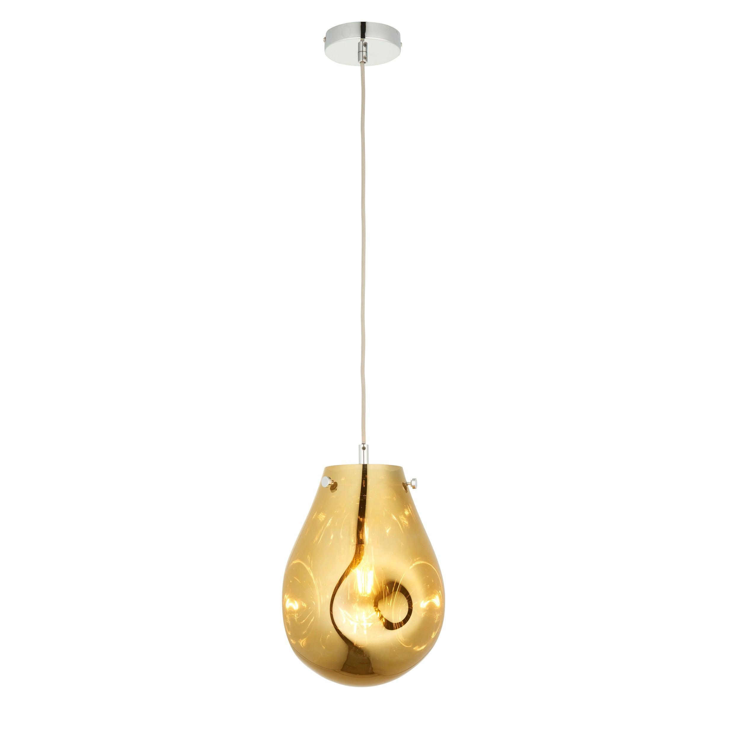 Dazzling Gold Metallic Glass & Chrome Pendant Light Fixture - Modern Dining Room & Kitchen Island Lighting