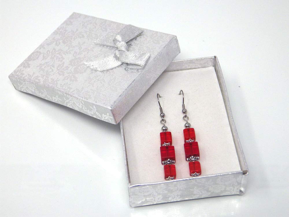 Red Glass and Stainless Steel Dangling Earrings – Elegant Handmade Jewelry for Women, Perfect for Parties, Weddings & Date Nights