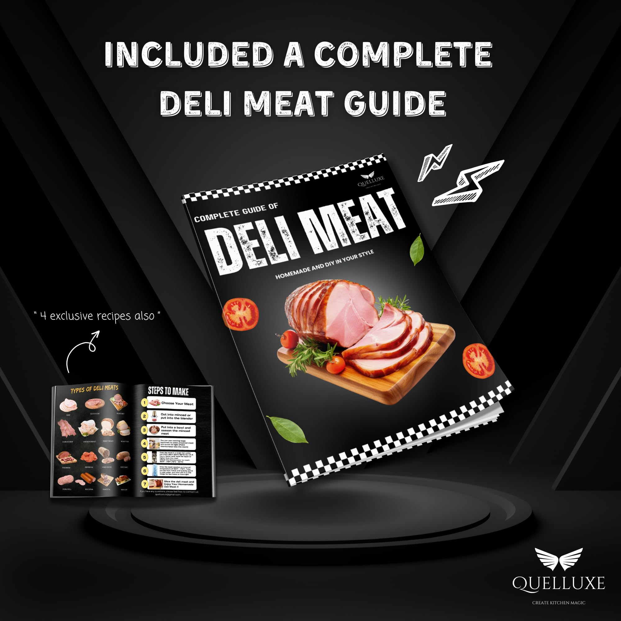 Premium Stainless Steel Ham Maker & Deli Meat Press Mold - Homemade Sandwich Meat Maker with Upgraded Thermometer - Includes 10 Cooking Bags & Recipe Guide Book - Perfect for Meal Prep, Charcuterie Boards, and Home Cooking