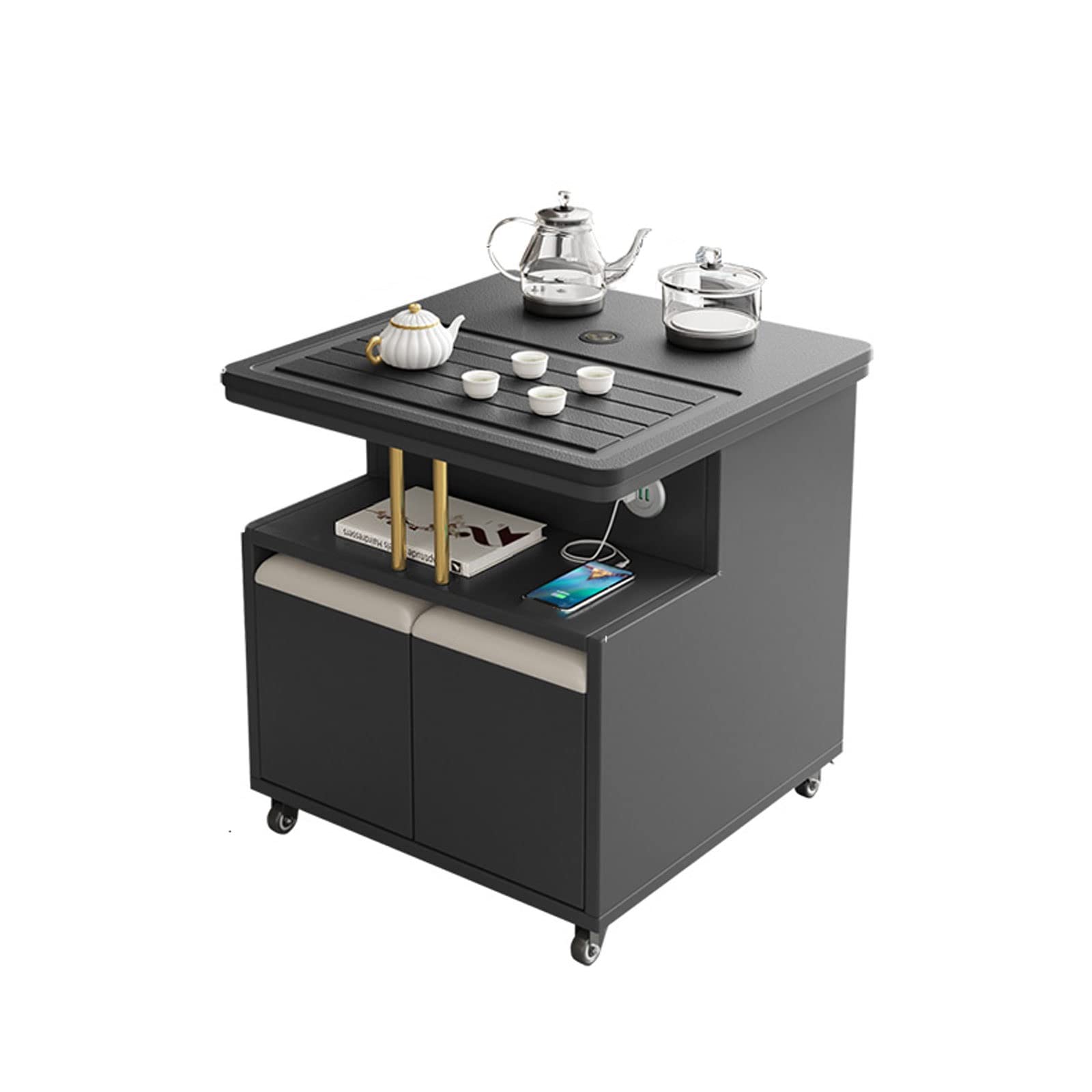 Smart Coffee Table with Touch Screen Boiling System - Luxury Mobile Tea Cart with 3 USB Ports & 2 Storable Footrests - Perfect for Living Room, Office & Home Entertainment