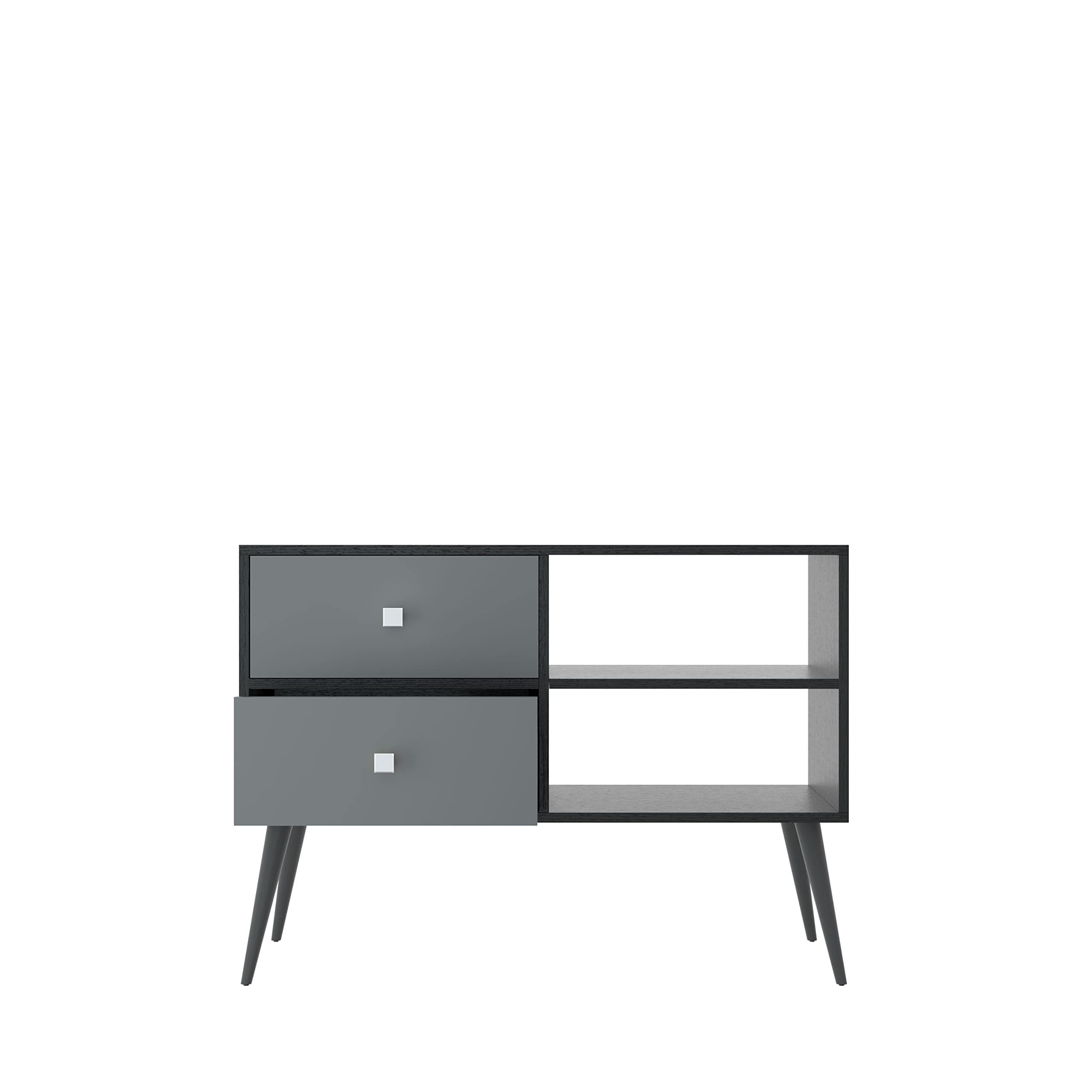Black Oak & Grey Filing Cabinet - 2 Drawers & Open Storage for Office/Home