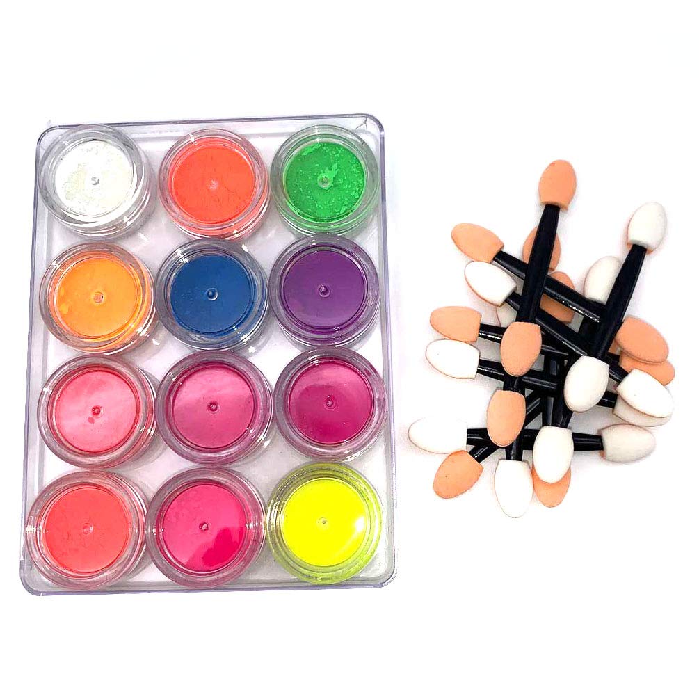 Delgoash 12 Colors Neon Nail Powder Pigment Set - Vibrant Fluorescent Eyeshadow & Nail Art Glitter Dust for Gradient & Iridescent Designs - Perfect for DIY Nail Art, Salon Use, and Creative Makeup Looks