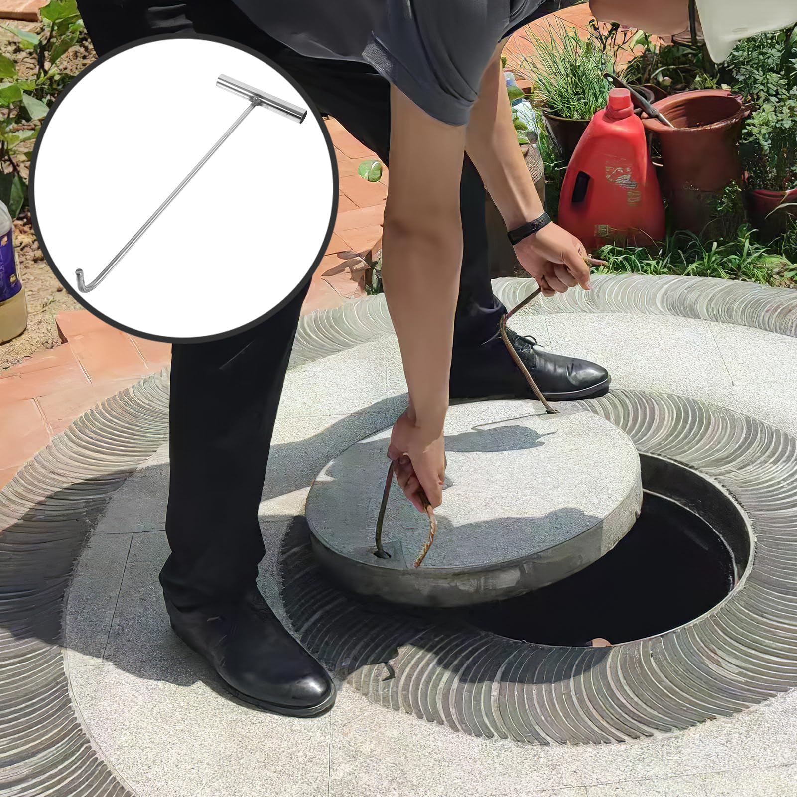 DOITOOL 15 Inch Heavy Duty Stainless Steel Manhole Cover Hook - Storm Drain Lifting Tool for Sewer, Utility & Maintenance Work - Durable Hand Hook for Manhole Covers, Grates & Drainage Systems