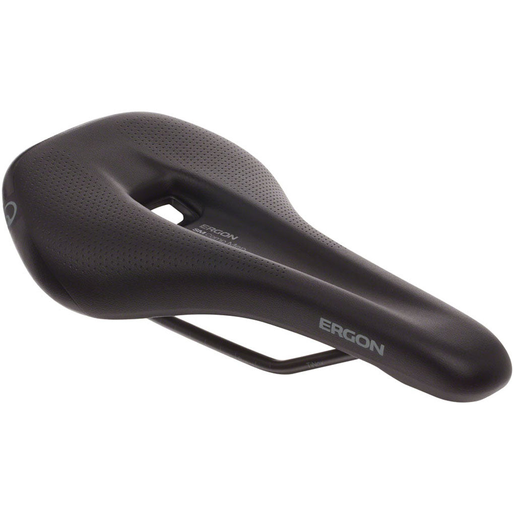 Ergon SM Comp Saddle Steel Stealth Bike Saddle - Medium/Large Size, Synthetic Cut-Out Design for Men - Perfect for Road Cycling, Mountain Biking & Long-Distance Rides