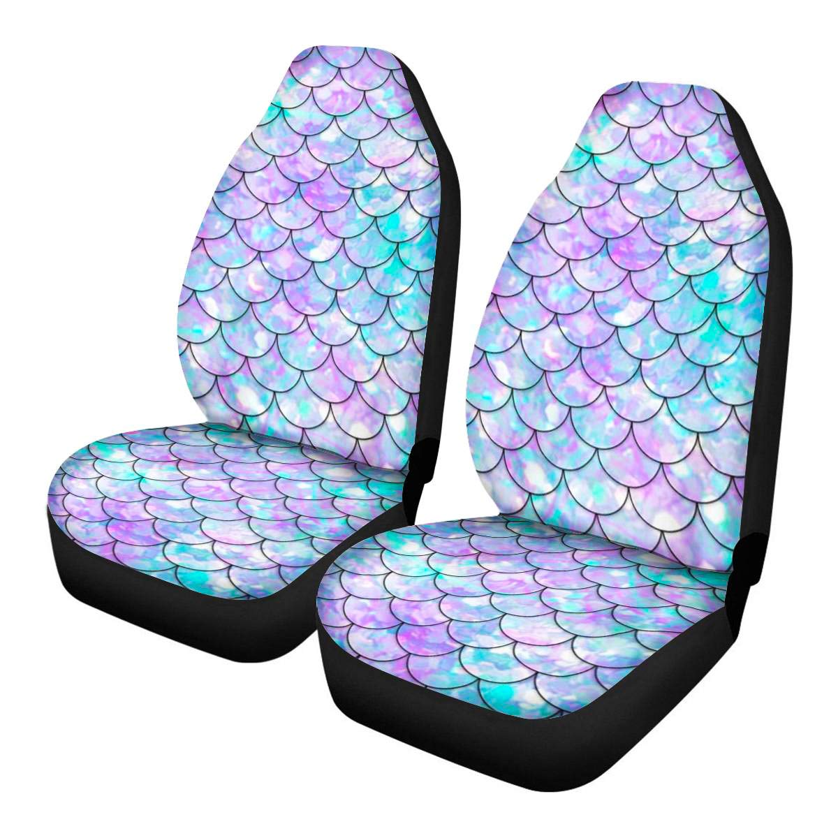 Premium Mermaid Design Car Seat Covers Full Set - Steering Wheel Cover, Armrest Cover, Seat Belt Covers & Floor Mats | Stylish Automotive Interior Accessories for Women | Perfect for Daily Commute, Road Trips & Gift Giving