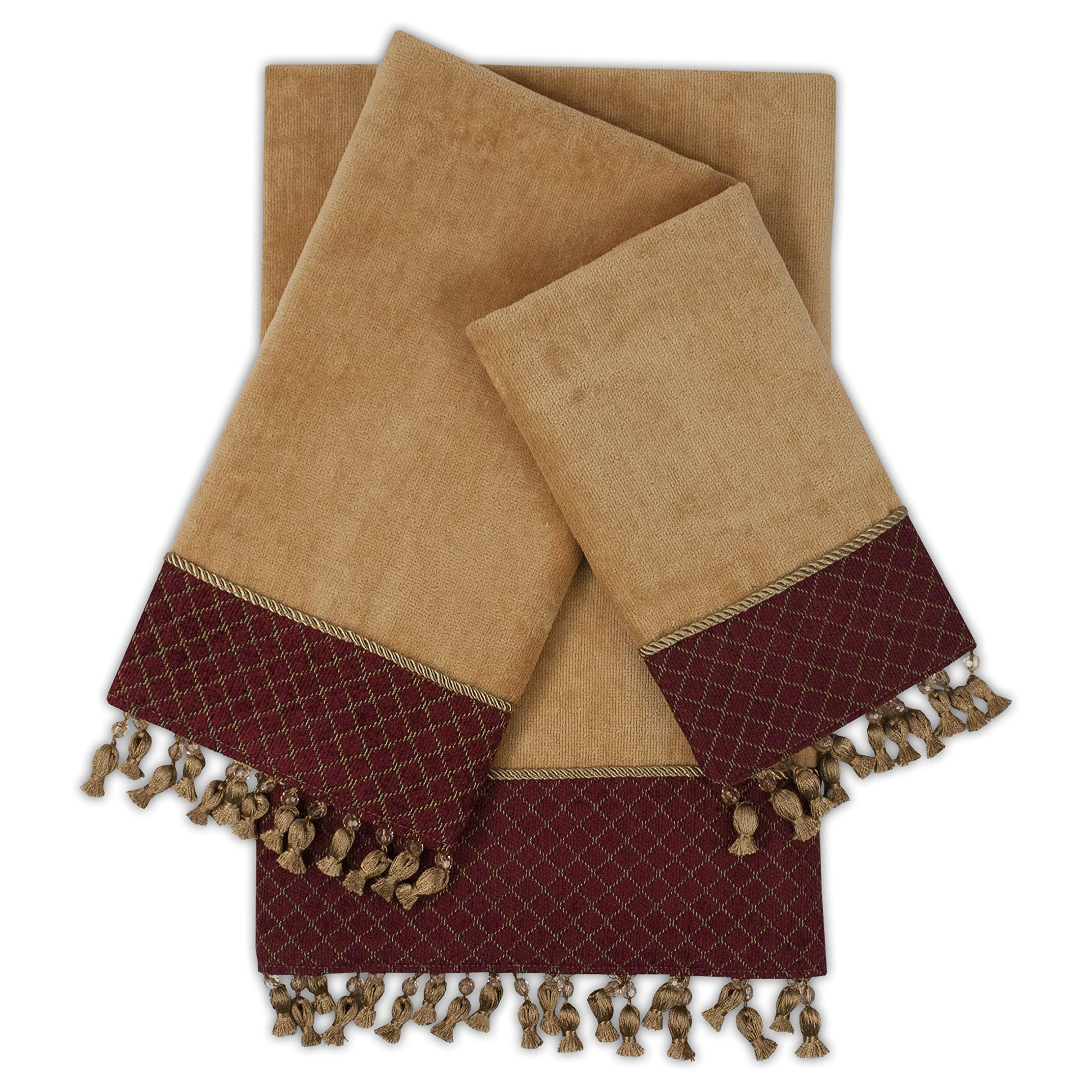 Montecito 3-Piece Embellished Bath Towel Set - Soft Luxury Cotton Towels for Spa, Bathroom & Guest Use
