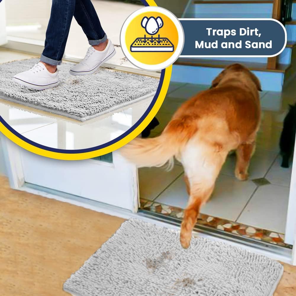 Muddy Mat® Super Absorbent Microfiber Dog Door Mat – Non-Slip Washable Pet Rug for Muddy Paws, Quick Dry Chenille Entryway Carpet (59
