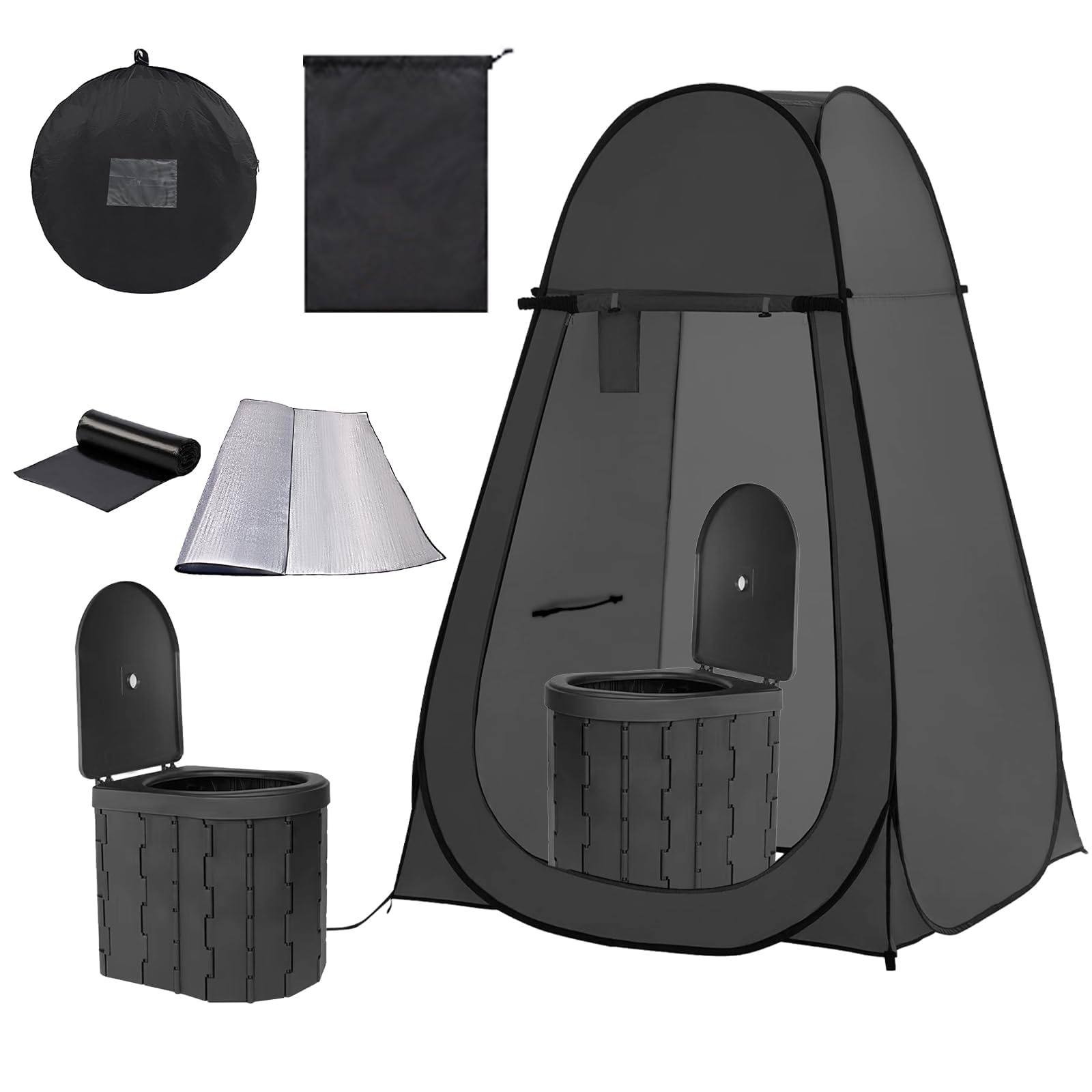 Portable Toilet & Privacy Tent for Camping, Hiking, Travel - Pop Up Toilet Tent with 15 Disposable Bags & Mat - Ideal for Outdoor Adventures, RV Trips, and Emergency Use