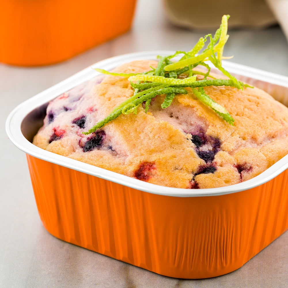 10 oz Square Orange Aluminum Baking Cups with Lids - 4.25