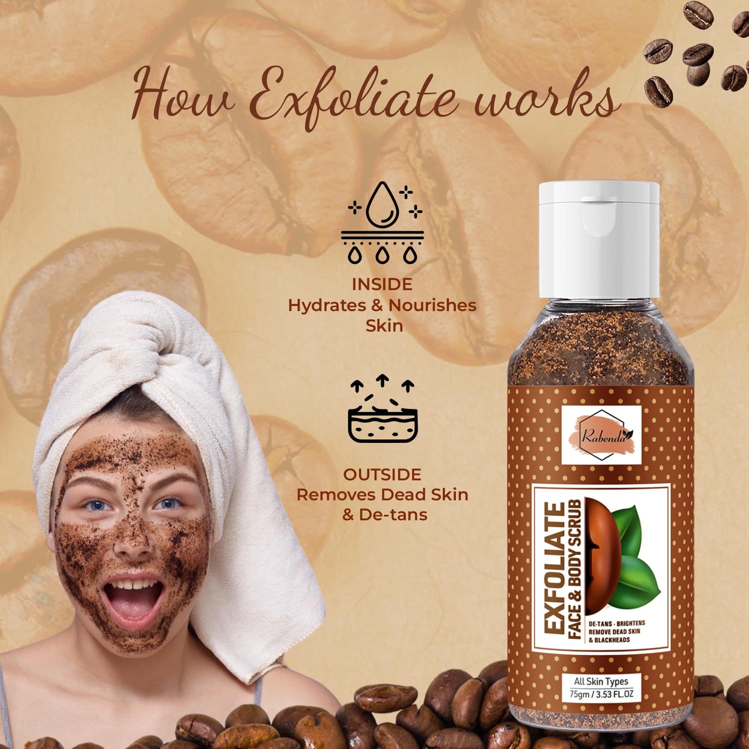 Organic Coffee Scrub for Face & Body - Exfoliating Blackhead Remover, Detan & Deep Cleansing - 75g for Glowing Skin | Perfect for Spa Day & Post-Workout Refresh
