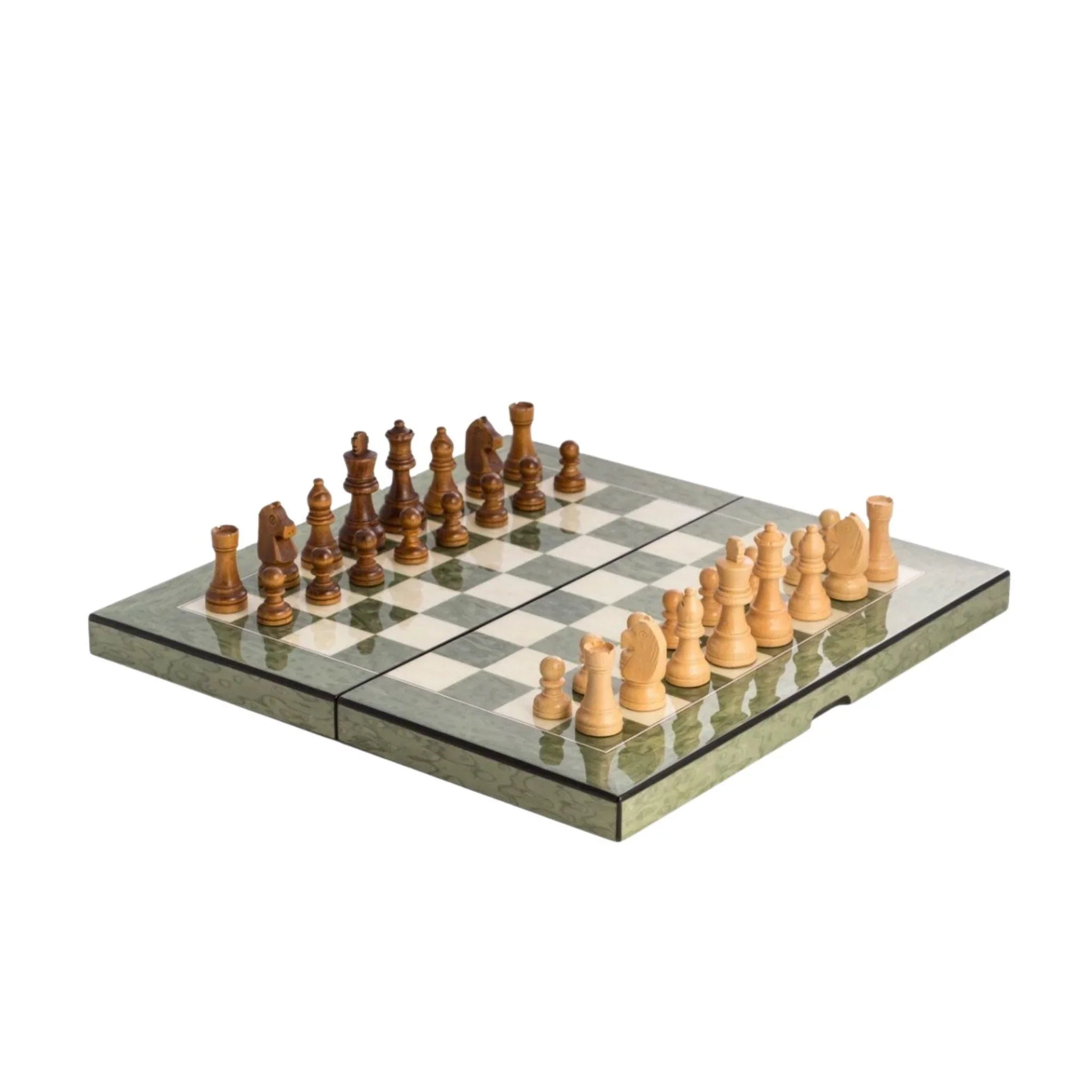 Premium Green Lacquer Backgammon and Chess Set - 2 in 1 Classic Board Games for Adults & Families | Perfect for Game Nights, Travel, and Home Decor