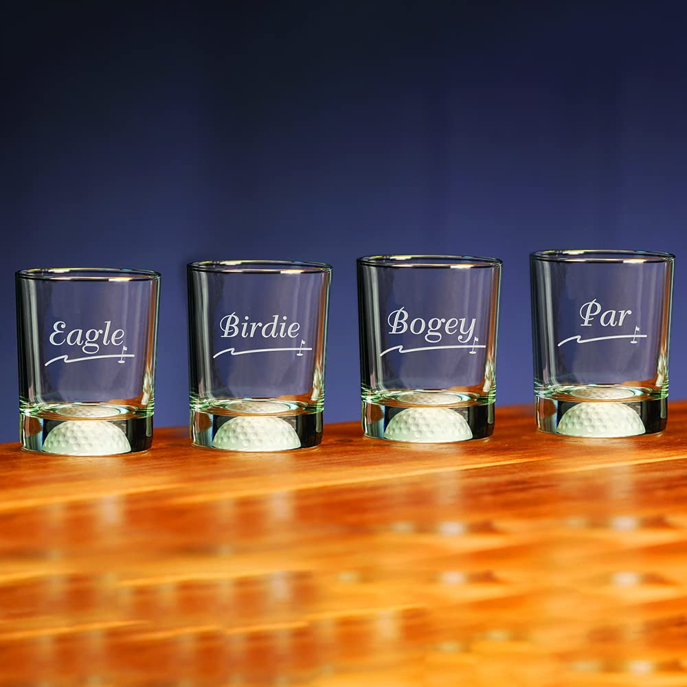 Vintage Double Old Fashioned Golf Score Drinking Glasses - Set of 4 (12.5 oz Each) - Perfect for Golf Tournaments, Man Caves & Whiskey Tasting Parties