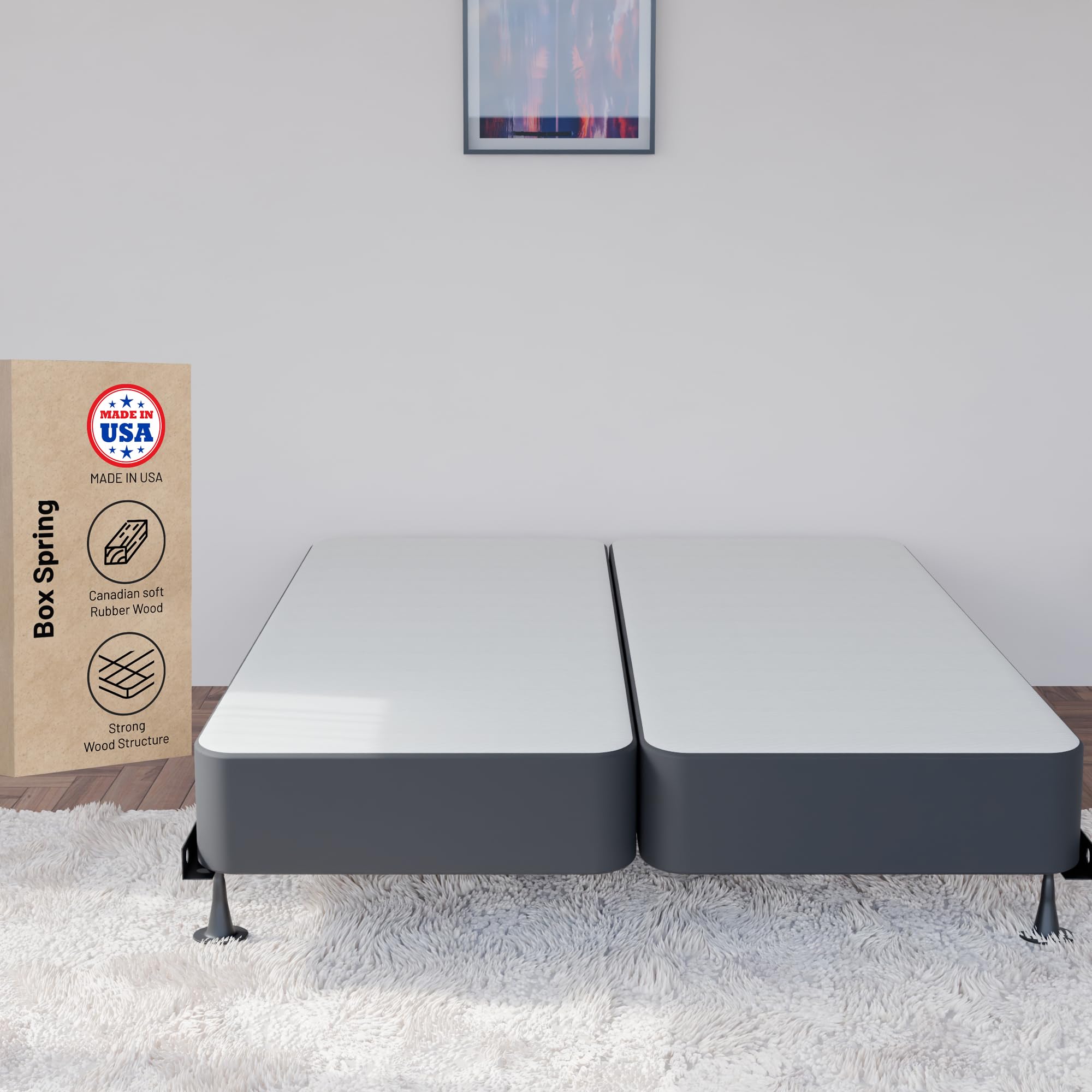 Greaton 4-Inch Sturdy Box Spring for Full Mattress Support - Durable Natural Wood Foundation, Fully Assembled (Black) - Perfect for Bedroom, Guest Room & Dormitory Support