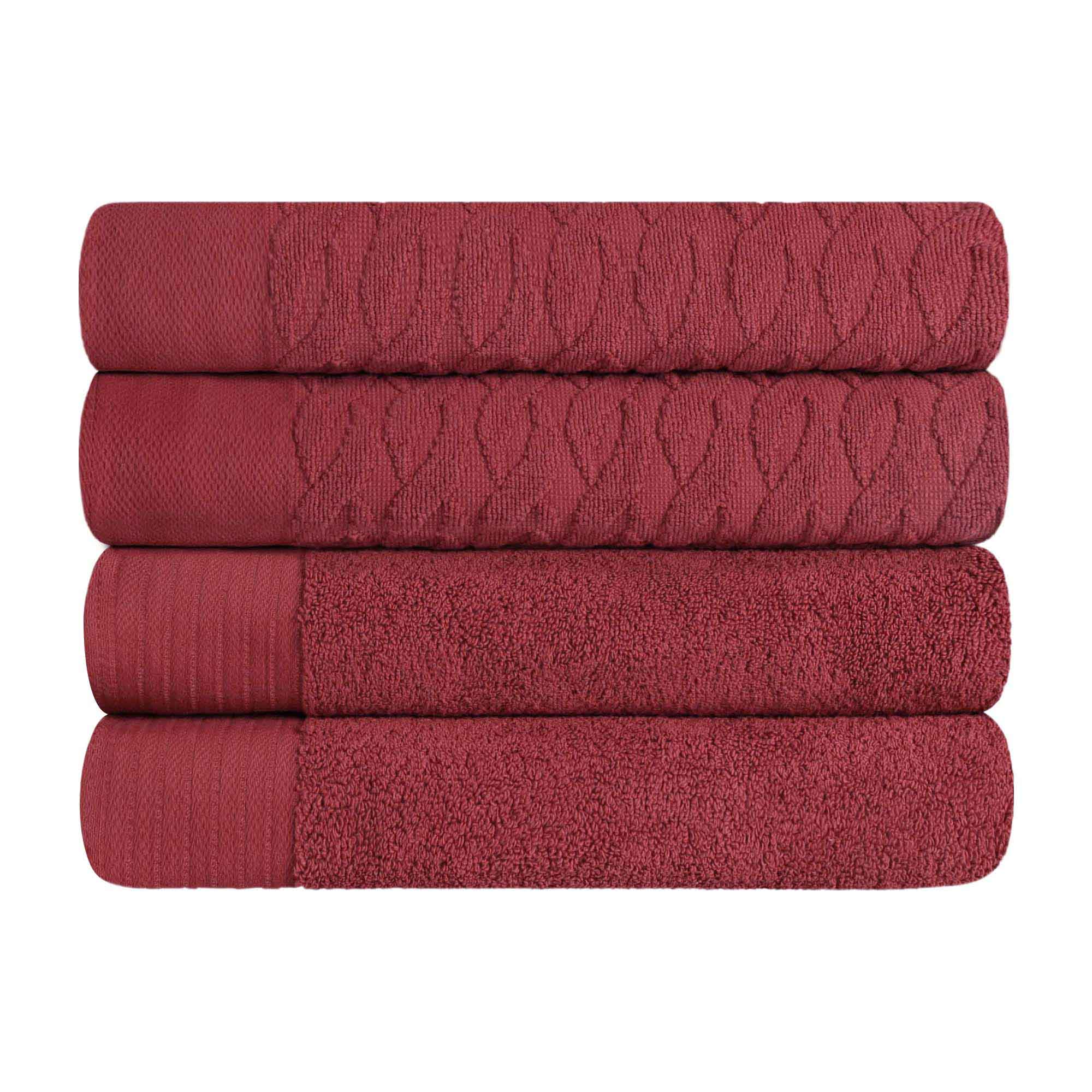 Premium Turkish Cotton Jacquard Herringbone & Solid 4-Piece Bath Towel Set - Ultra Soft & Absorbent Luxury Towels for Spa, Bathroom & Beach Use