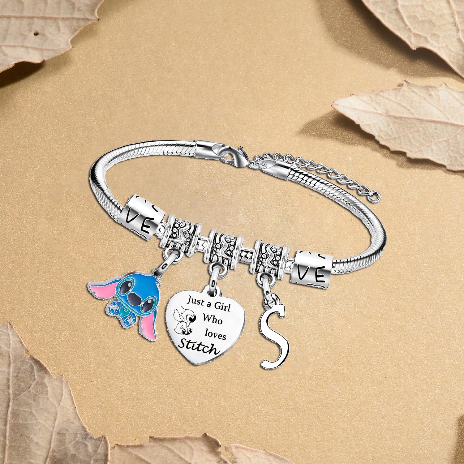 Personalized Initial Letter Stitch Bracelet for Women - Custom Name Jewelry, Christmas & Birthday Gifts for Stitch Lovers | Disney Inspired Friendship Bracelet for Everyday Wear & Special Occasions
